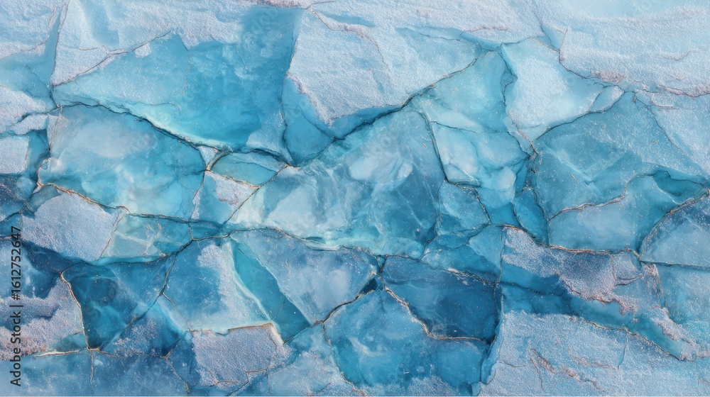 Obraz premium Intricate patterns of blue ice reveal stunning textures and cracks across a frozen surface. This unique landscape showcases the beauty of nature's frozen artistry.