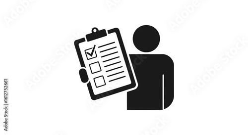 Vector illustration of a person holding a clipboard with a checklist and checkboxes, indicating completion or tasks