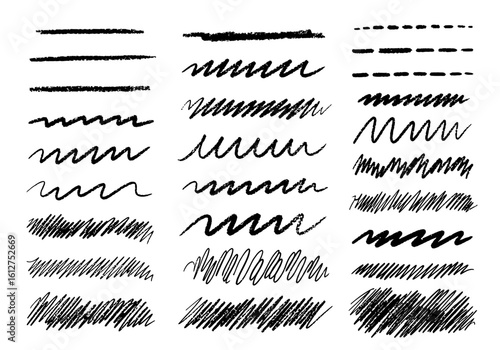 A collection of handdrawn lines and scribbles in various styles