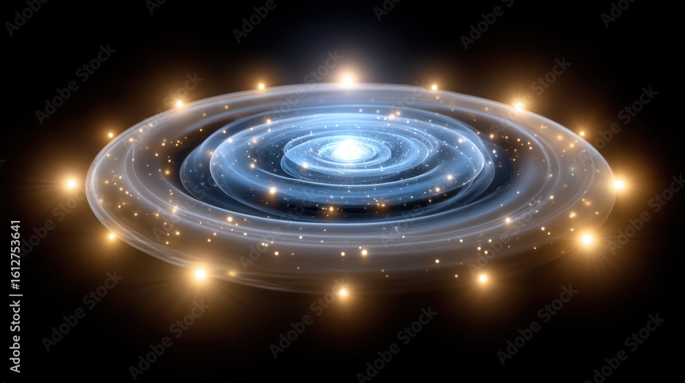 Fototapeta premium Spiral galaxy with glowing stars and swirling light rings creating mesmerizing cosmic scene in space