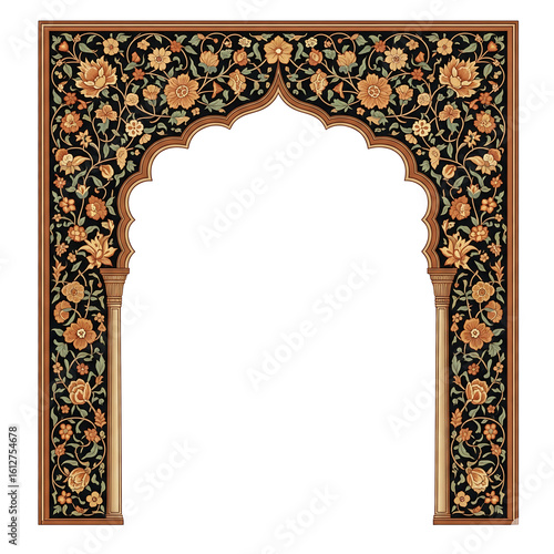 Mughal Style Floral Archway With Intricate Details Ornamental Frame Design