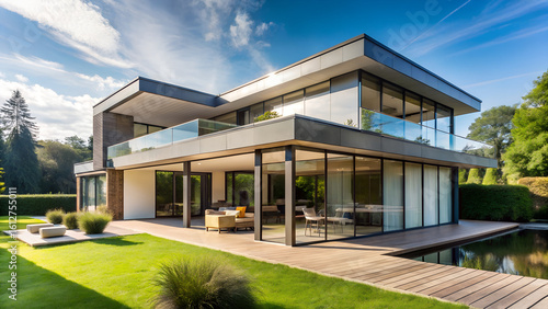 modern house with garden and sky