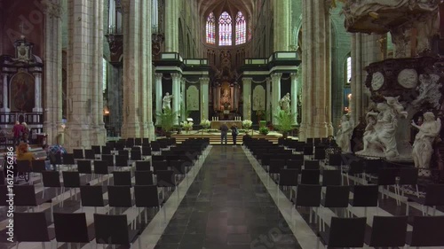 Inside view of the Cathedral of Our Lady Antwerp on a sunny day.