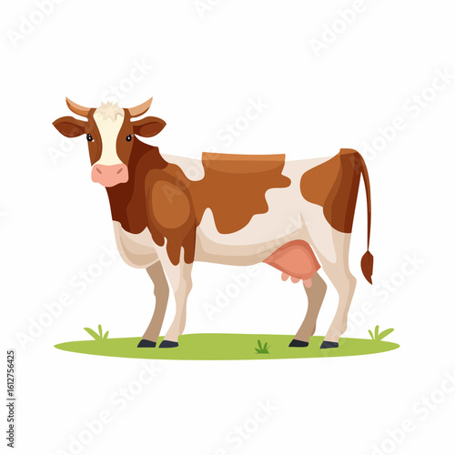 Brown and White Cow Illustration: A Detailed Portrayal of a Farm Animal in Cartoon Style