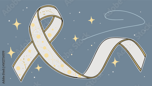 Advocacy ribbon awareness support symbol for solidarity and hope for a cause with stars and sparkles