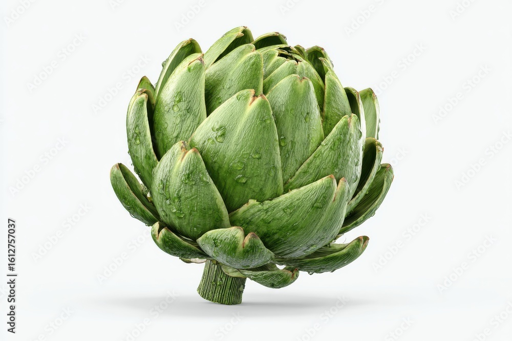 Fototapeta premium Fresh green artichoke isolated on white background