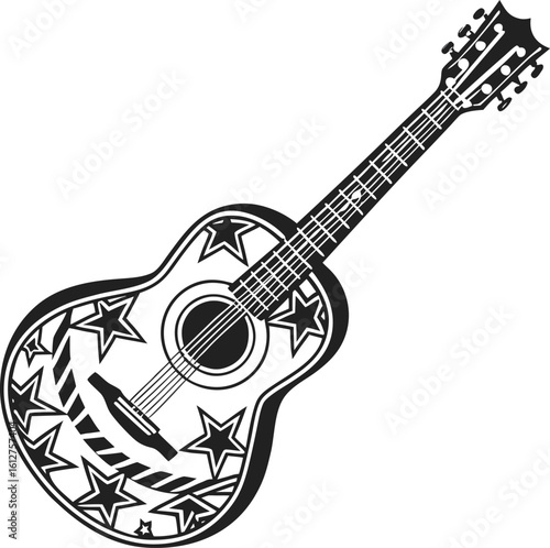 Here's a concise description combining your terms:

A vibrant acoustic and electric guitar illustration, perfect for showcasing musical instruments with a classic rock sound against a clean white back