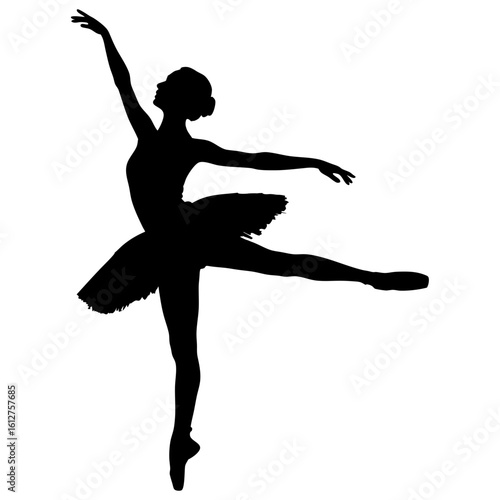 Elegant ballerina dancer in pose silhouette vector illustration