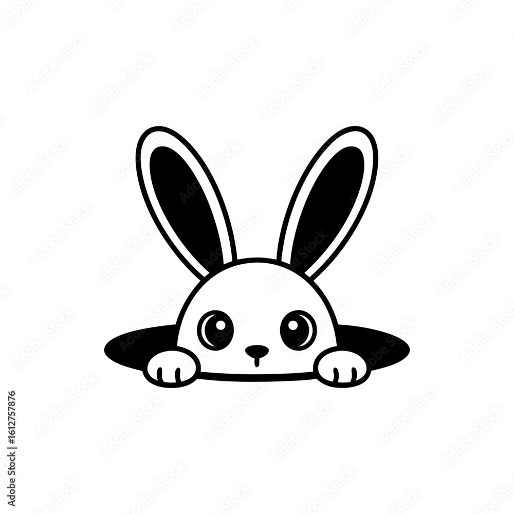 Obraz premium Cute rabbit peeking out of a hole silhouette vector illustration
