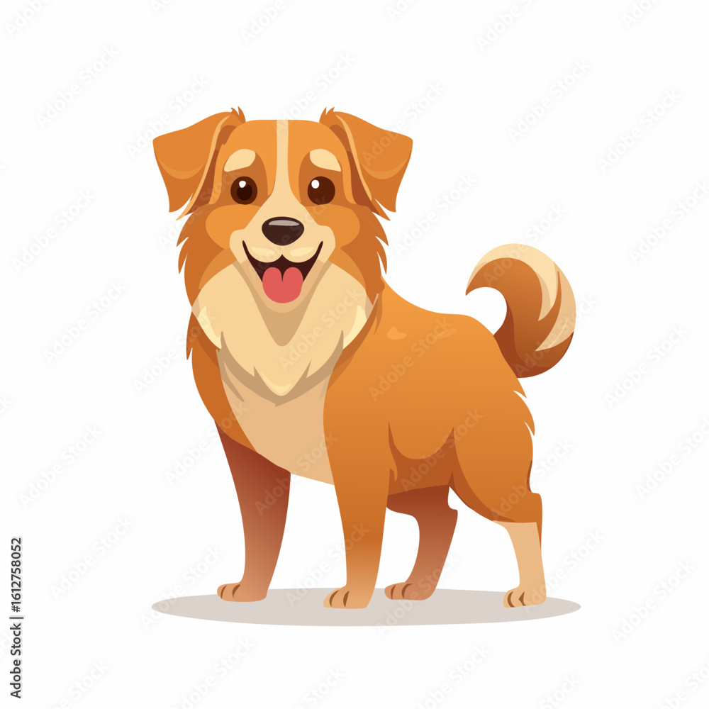 Fototapeta premium Adorable Cartoon Dog with a Playful Expression and Fluffy Fur Standing Cheerfully