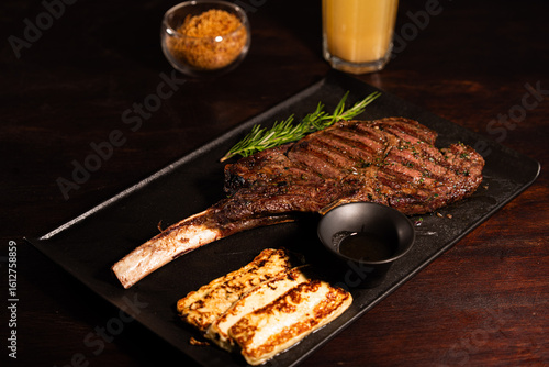 Grilled Tomahawk Steak with Rosemary and Halloumi Cheese – Gourmet Plate