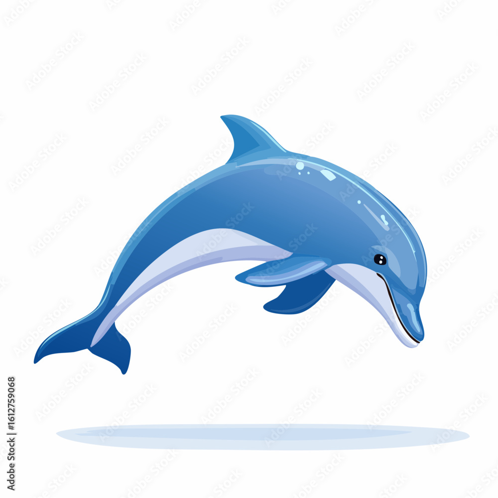 Obraz premium Illustration of a playful cartoon dolphin leaping joyfully against a clean white background