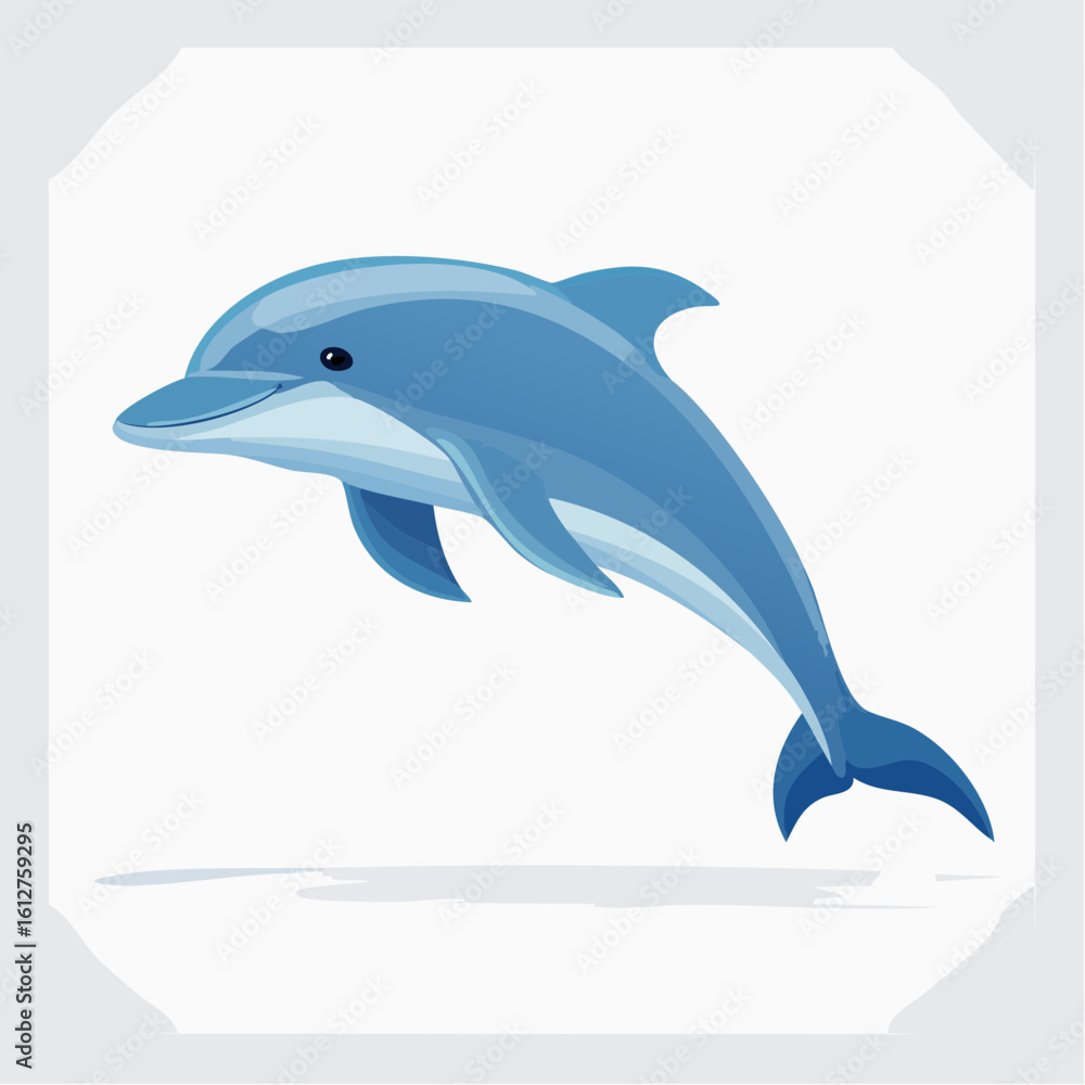 Fototapeta premium Playful blue dolphin illustration on white background capturing marine life beauty