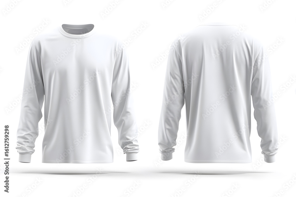 Mockup photo of front and back view of a white long sleeve T shirt with an isolated white background Mockup photo of front and back view of a white long sleeve T shirt with an isolated white background