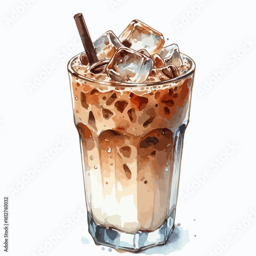 watercolor iced coffee latte , watercolor  iced coffee latte vector