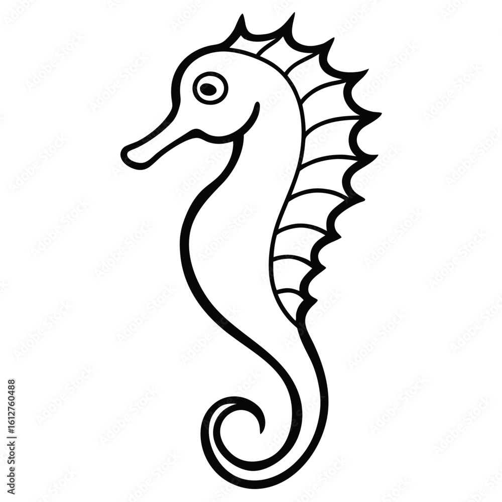 Fototapeta premium Simple outline drawing of a seahorse with a curled tail
