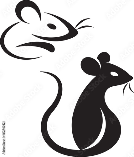 Stylized Mouse Illustration Featuring Two Contrasting Designs A Playful and Minimalist Graphic Representation of Rodents in Black and White