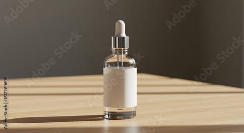 Transparent dropper bottle white label mockup photo
