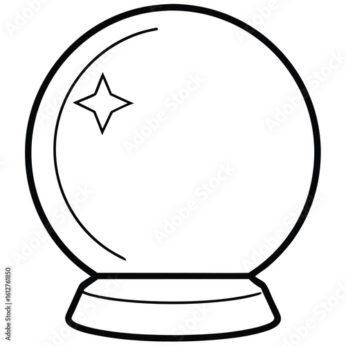 Simple outline drawing of a crystal ball on a stand with a star sparkle