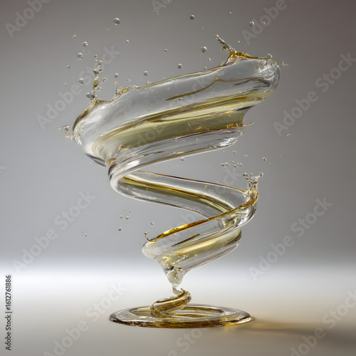 Glass Tornado Sculpture with Liquid Splash and Golden Accents