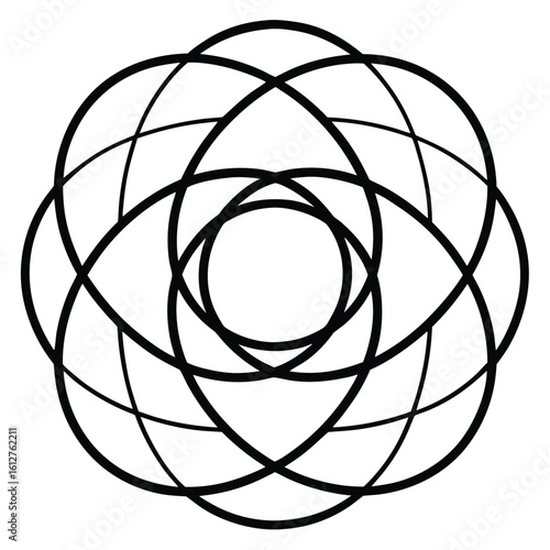 Intricate geometric pattern with intersecting circles and flower like design