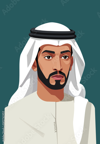 Middle Eastern Man with Keffiyeh Flat Style Portrait Vector Illustration