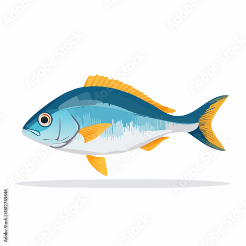 Elegant blue and white fish with yellow fins swimming gracefully illustration