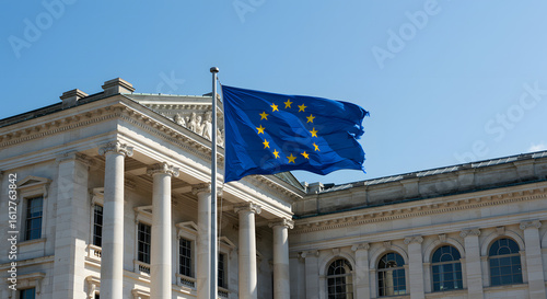 European union flag in front of government building