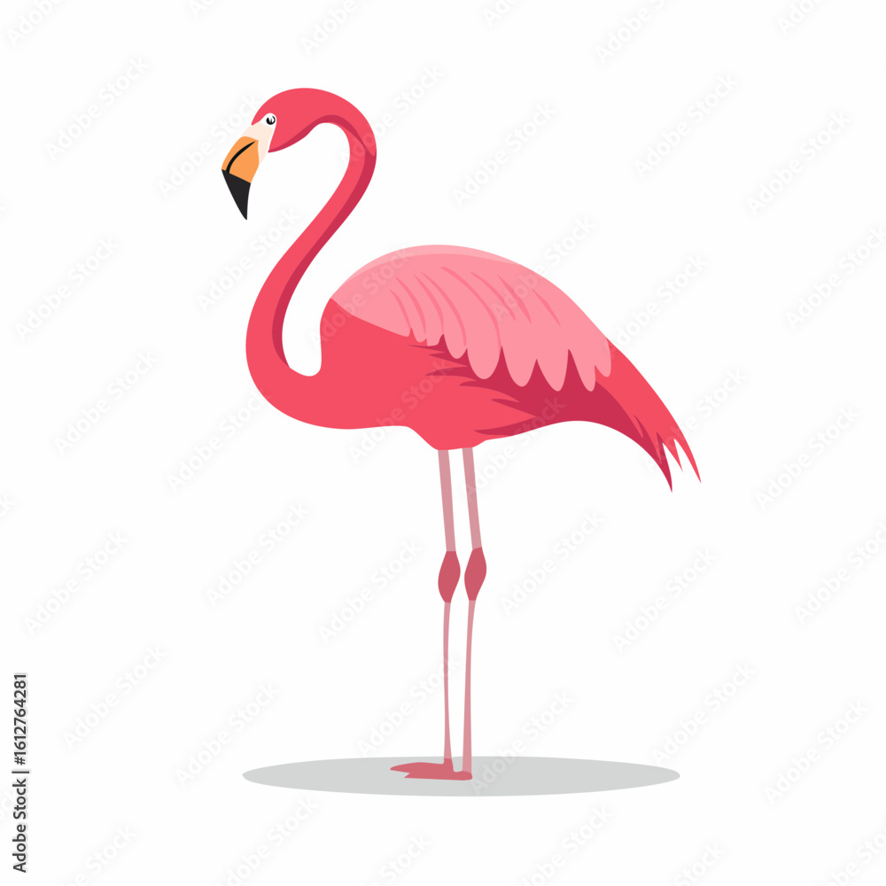 Fototapeta premium Elegant flamingo illustration showcasing vibrant pink plumage and graceful stance isolated
