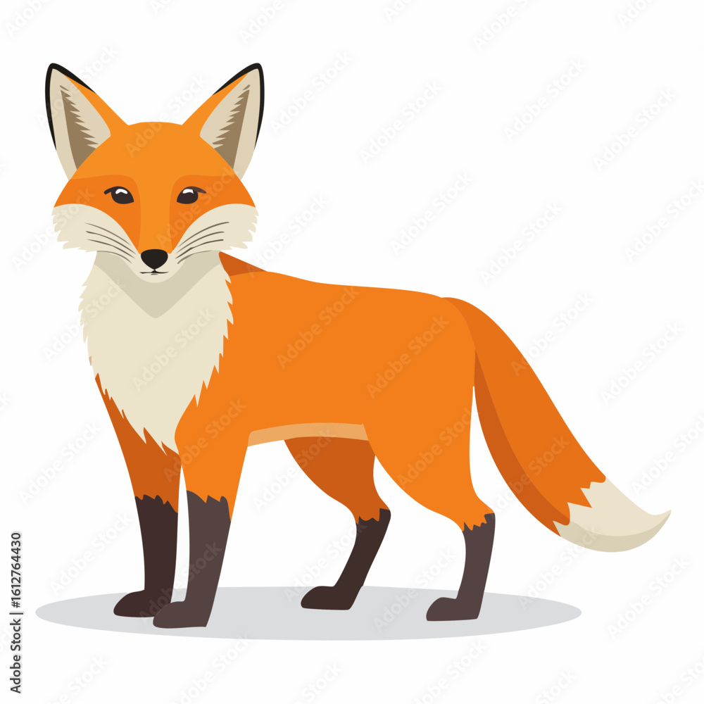 Obraz premium Charming cartoon fox illustration with vibrant orange fur and detailed features standing alert