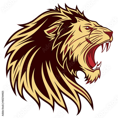 A roaring lion head in vector style