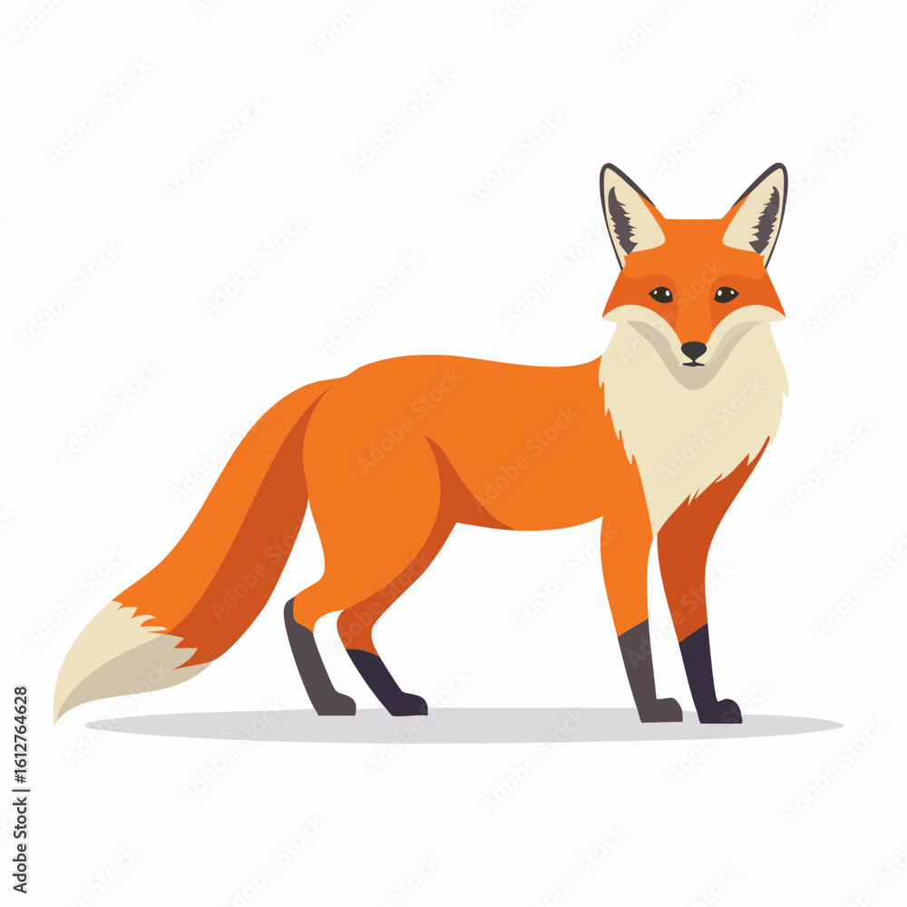 Fototapeta premium Illustration of an orange fox standing against a white background in a cartoon style