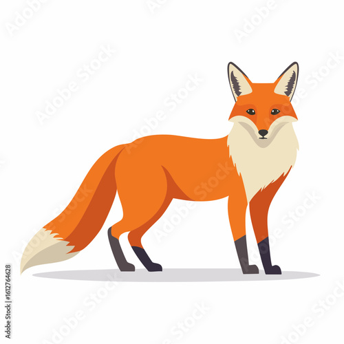 Illustration of an orange fox standing against a white background in a cartoon style