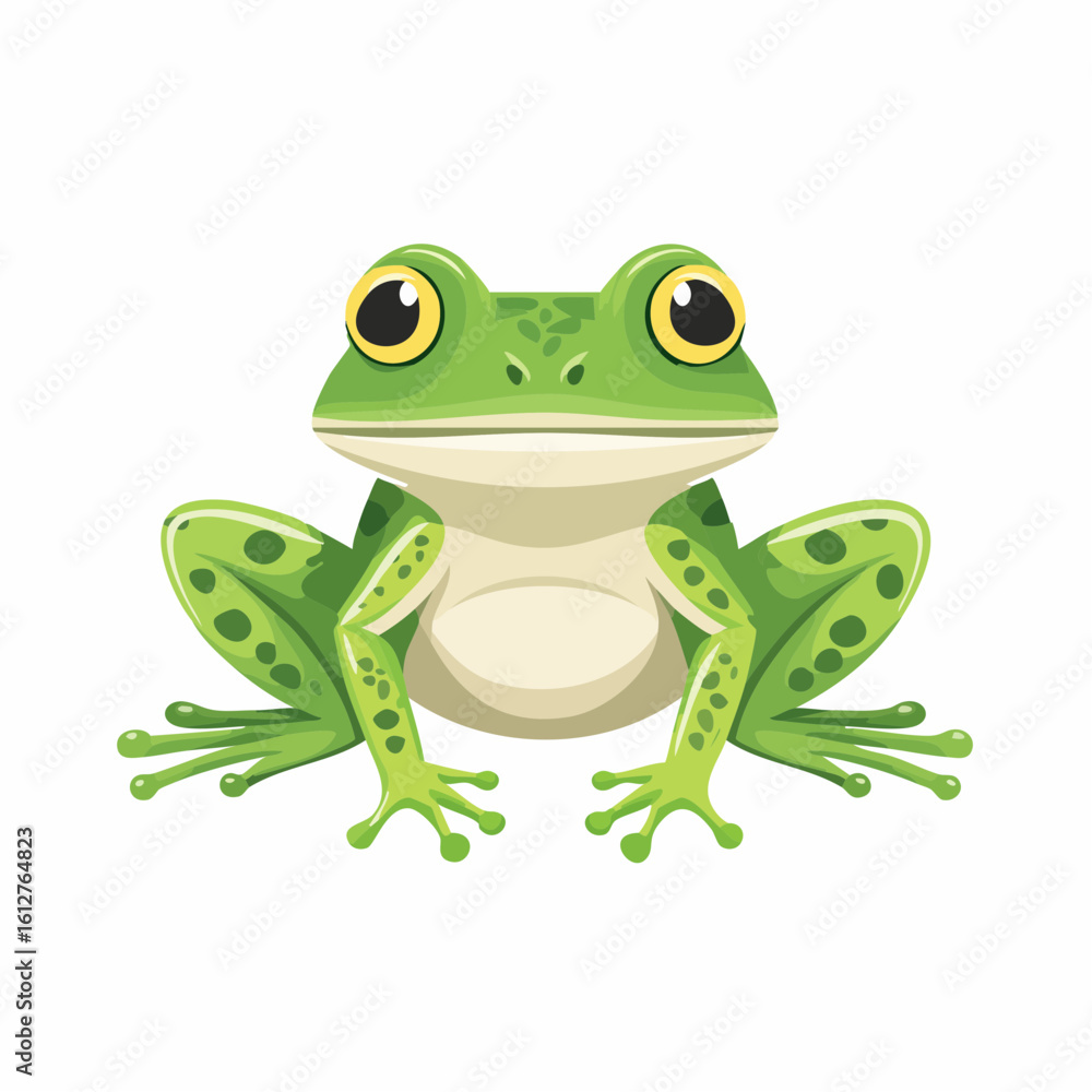 Obraz premium Charming cartoon frog illustration with bright green skin and big yellow eyes