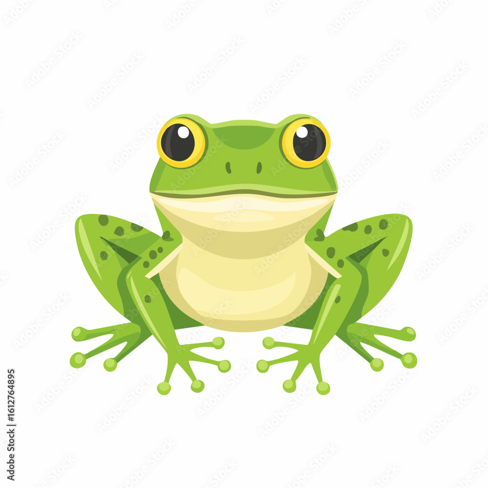 Obraz premium Cartoon green frog illustration with big eyes posing on white background image
