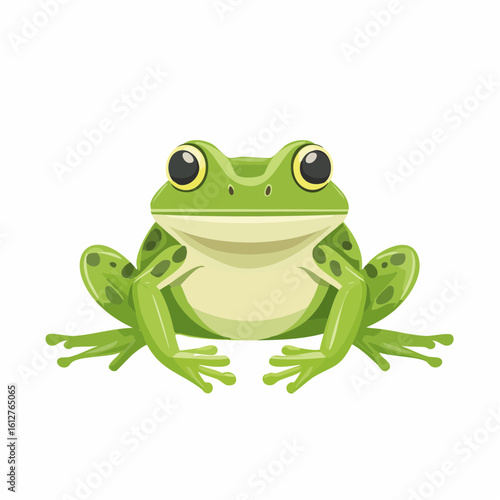 Charming green frog illustration on a white background in a cartoon style