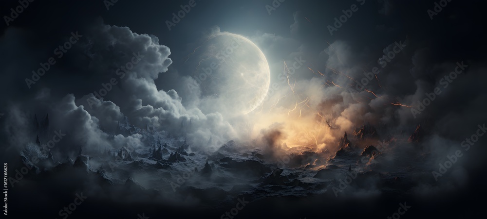 Obraz premium a light moon , coming out of the smoke, Generative AI