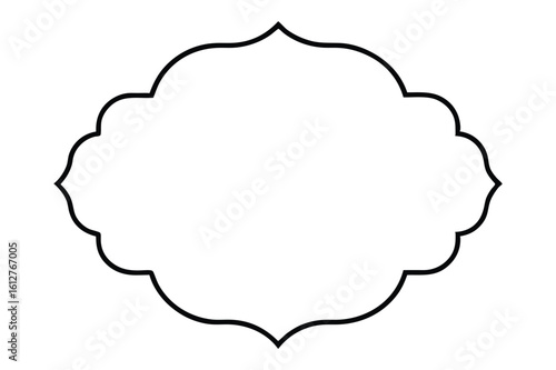 Black ornate Islamic arch frame with floral motifs on white background Islamic frame decoration