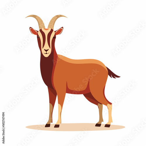 Elegant Goat Portrait with Brown and White Fur in Vector Illustration Style