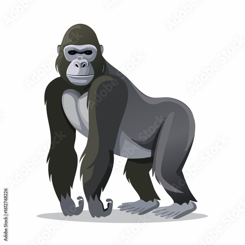 Majestic Silverback Gorilla Illustration Standing Tall on White Background Cartoon Style