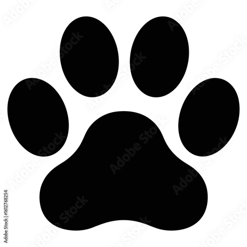 Simple black paw print icon illustration. Animal track symbol for pet concept.