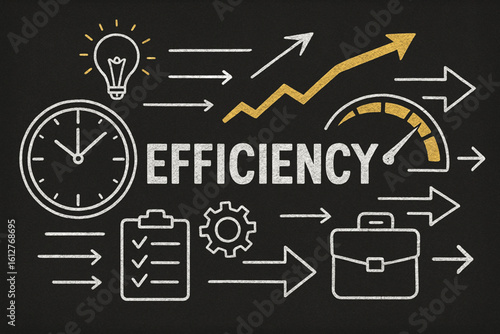 service concept with business elements on blackboard