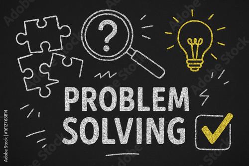 service concept with business elements on blackboard