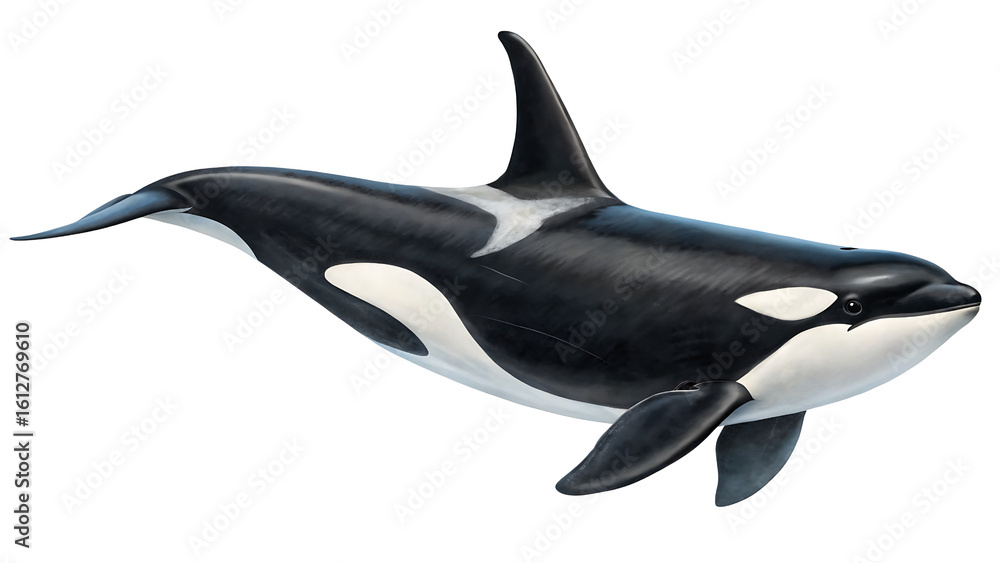 Fototapeta premium Majestic Orca Whale Swimming Proudly Displaying its Powerful Nature on Black 80