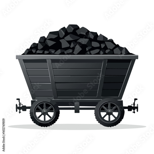 Coal Mine Cart Illustration Energy, Resources, and Industrial Heritage
