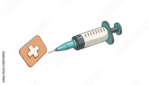 vector illustration of syringe and adhesive bandage for injections and vaccination