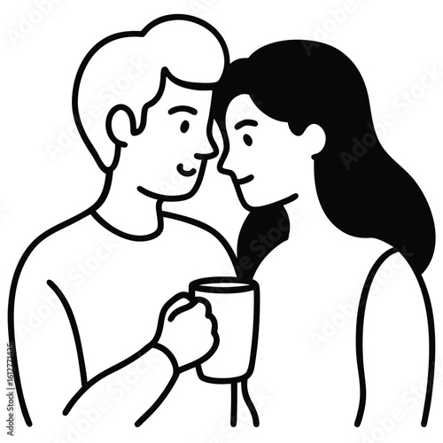 Couple sharing a warm drink together in affectionate embrace