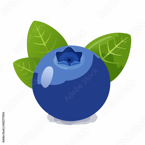 Vibrant blueberry illustration with lush green leaves creating a refreshing botanical image