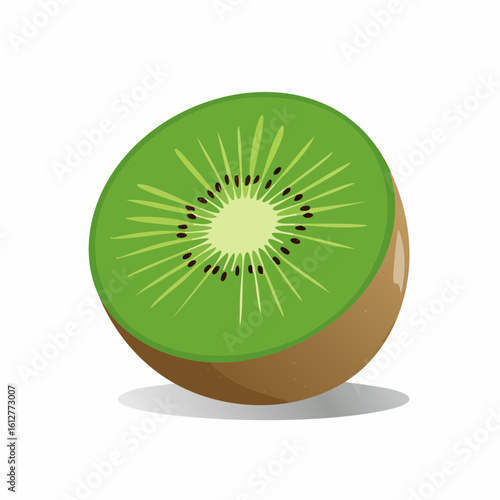 Isolated half kiwi fruit on white background, vibrant green and brown colors creating contrast