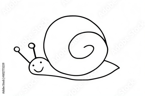 Cute minimalist snail line art logo in black and white, vector SVG doodle design with thick lines and simple shapes on white background